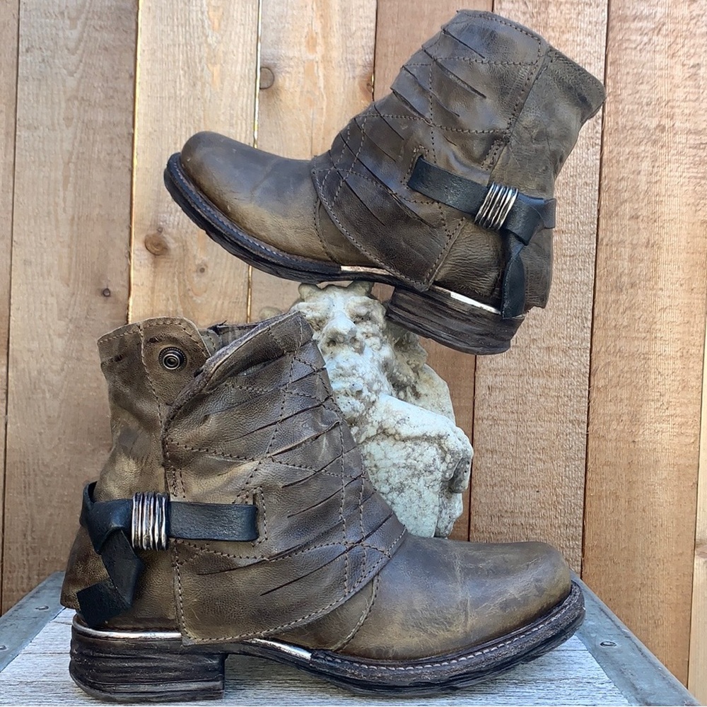 A.S.98 AS98 Free People Boho Moto Biker Zip Ankle Bootie Boots Size 37 - Picture 4 of 10